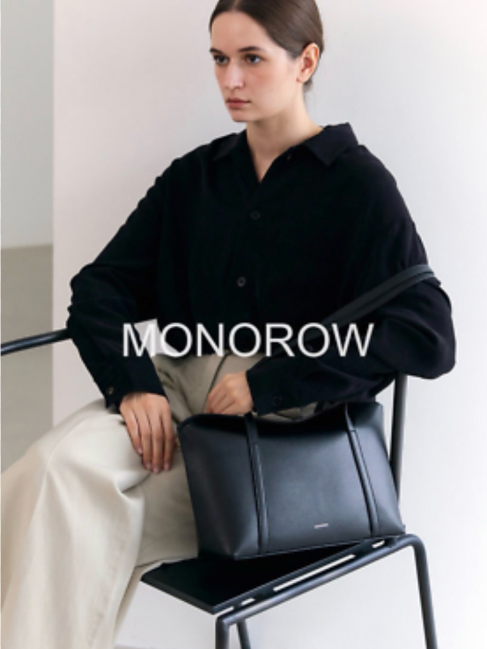 Monrow Black Structured Leather Shoulder Bag medium